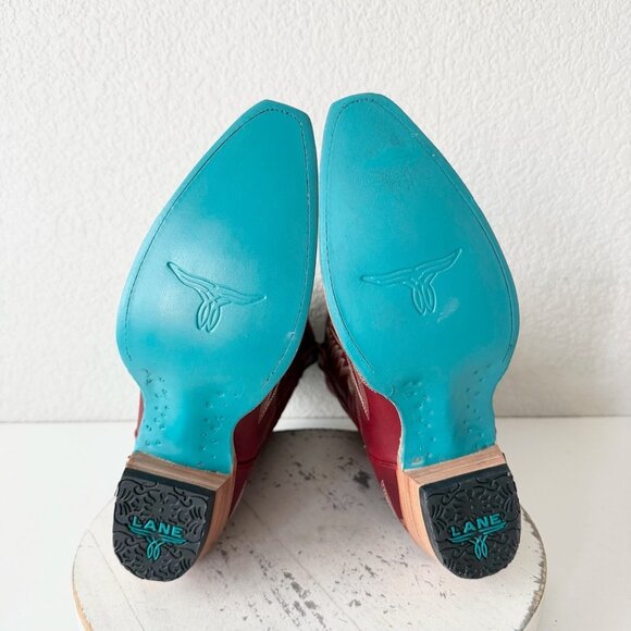 Lane LEXINGTON Womens Cowboy Boots 9.5 Red Western Cowgirl Mid Calf Pointed Toe - Picture 8 of 11